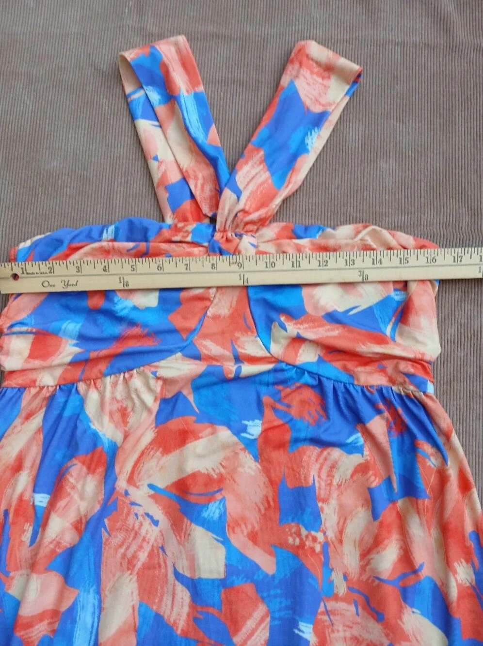GRACE KARIN Criss Cross Halter Floral Maxi Dress Orange Blue Size L with Pockets - Picture 12 of 14
